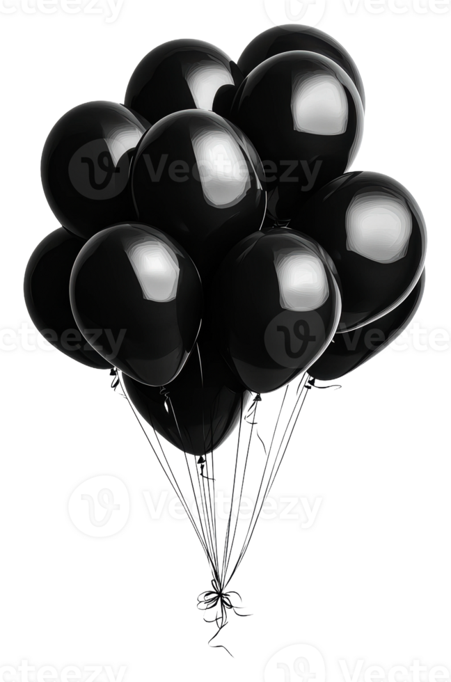 A cluster of black balloons for festive occasions isolated on transparent background png