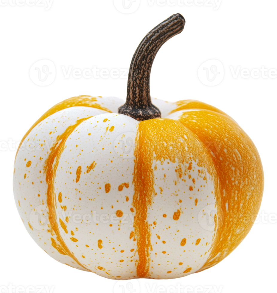 White pumpkin with orange stripes isolated on transparent background png
