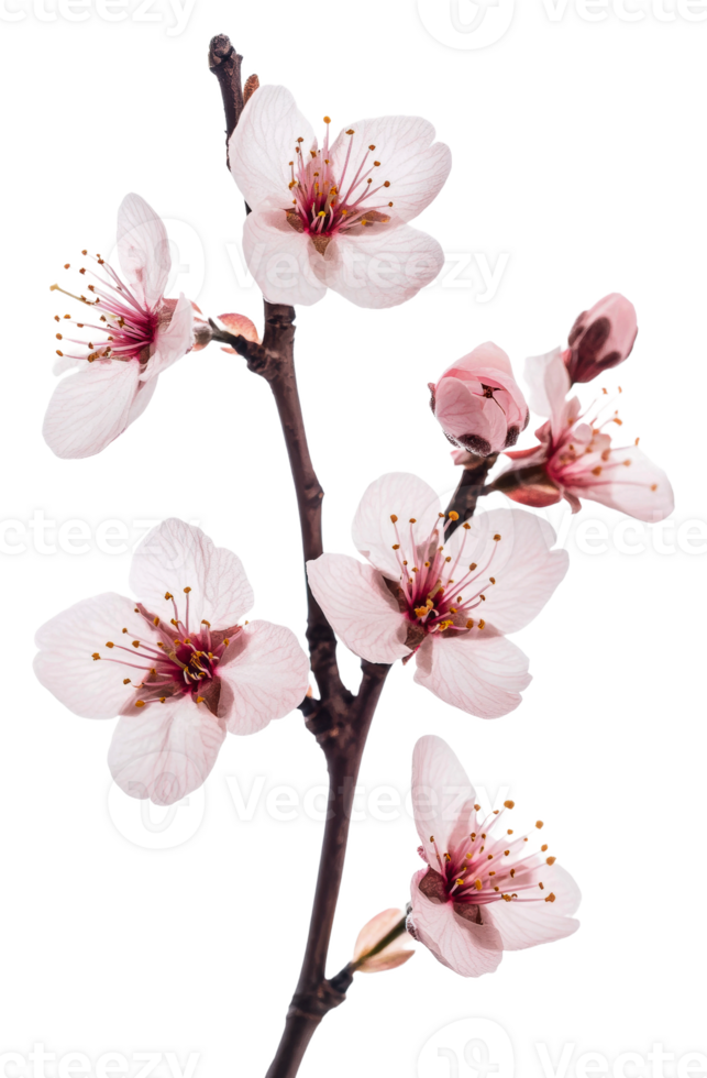 Cherry blossom branch with delicate pink flowers isolated on transparent background png