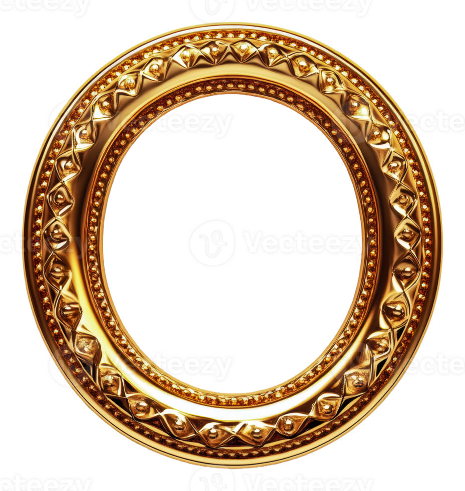 Elegant round golden frame ideal for art display isolated on transparent background png
