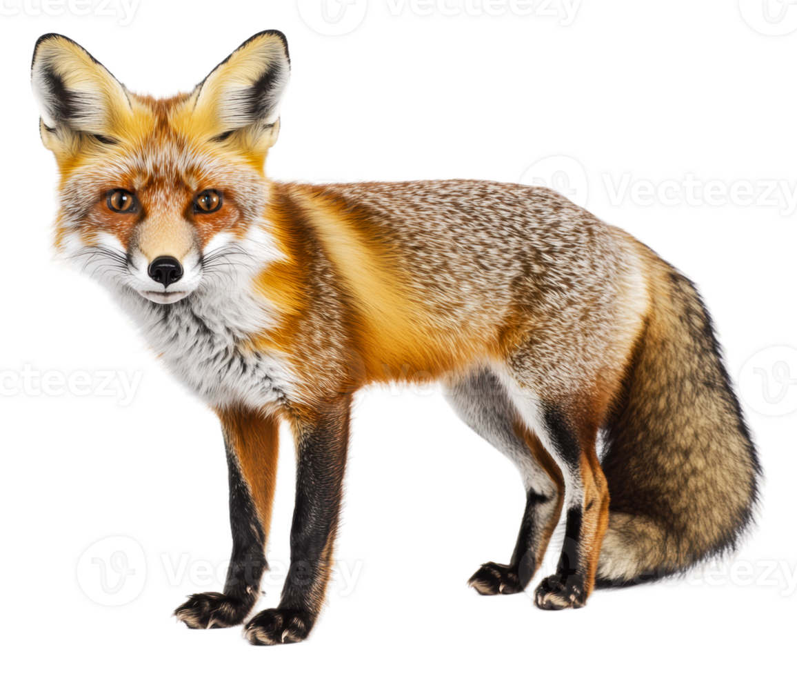 Red fox on snowy landscape in winter isolated on transparent background png