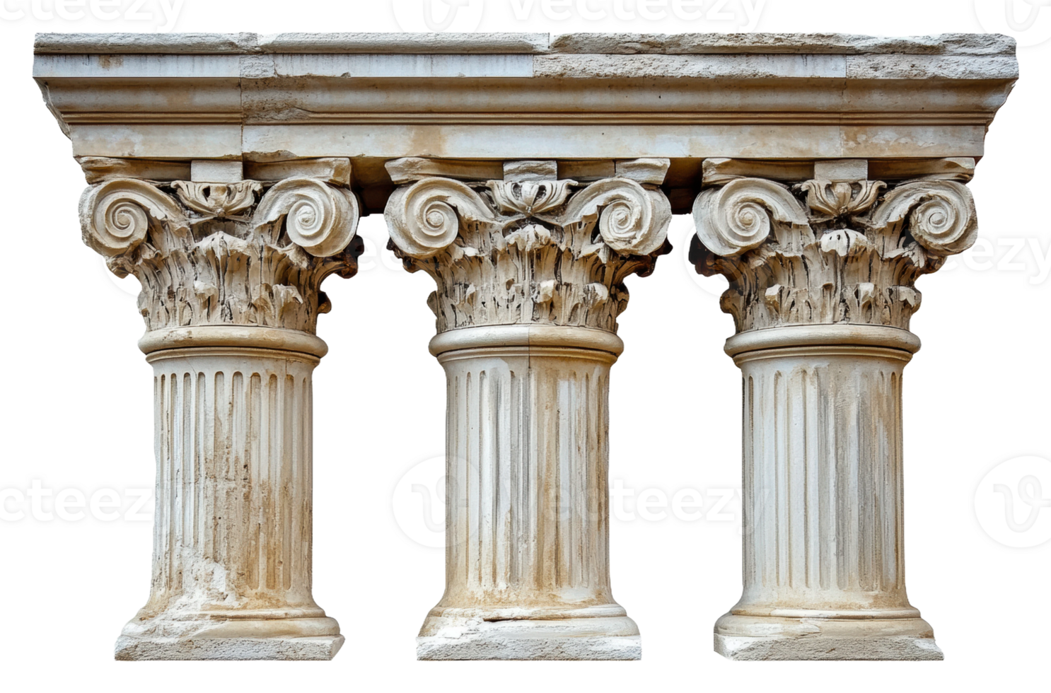 Ancient Greek columns showcasing Corinthian design isolated on transparent background png