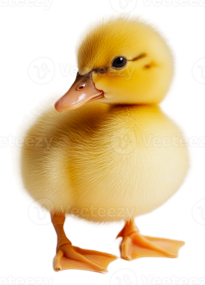 Cute yellow duckling standing on its feet isolated on transparent background png
