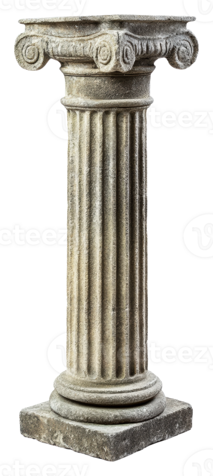 Carved classic stone column in daylight isolated on transparent background png
