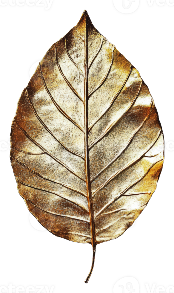 Golden leaf showcasing intricate veins and texture isolated on transparent background png