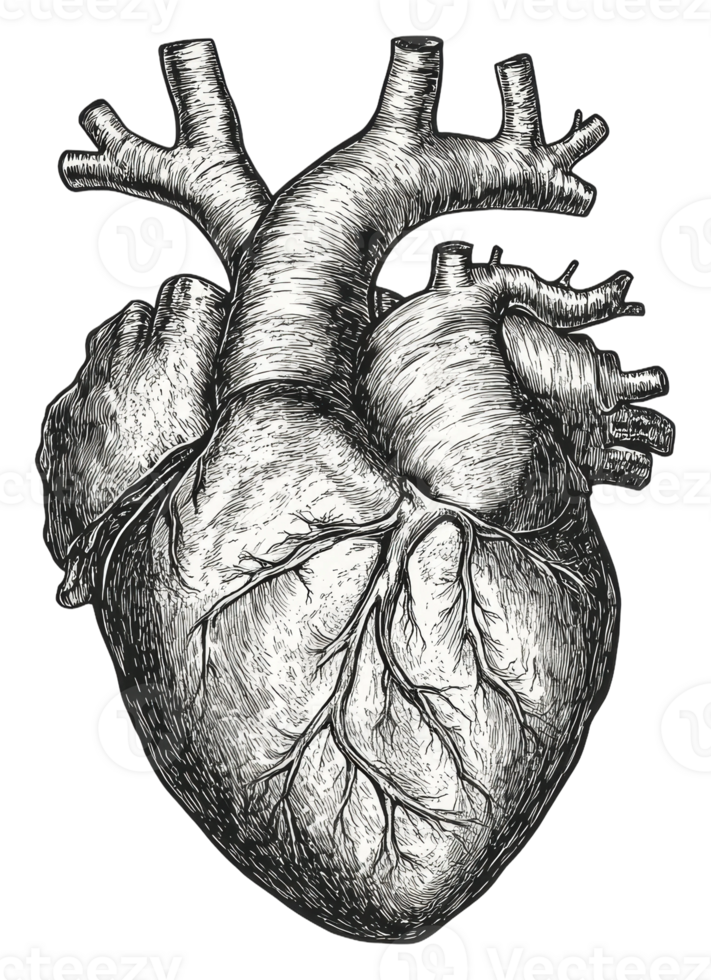 Intricate anatomical heart illustration isolated on transparent background png