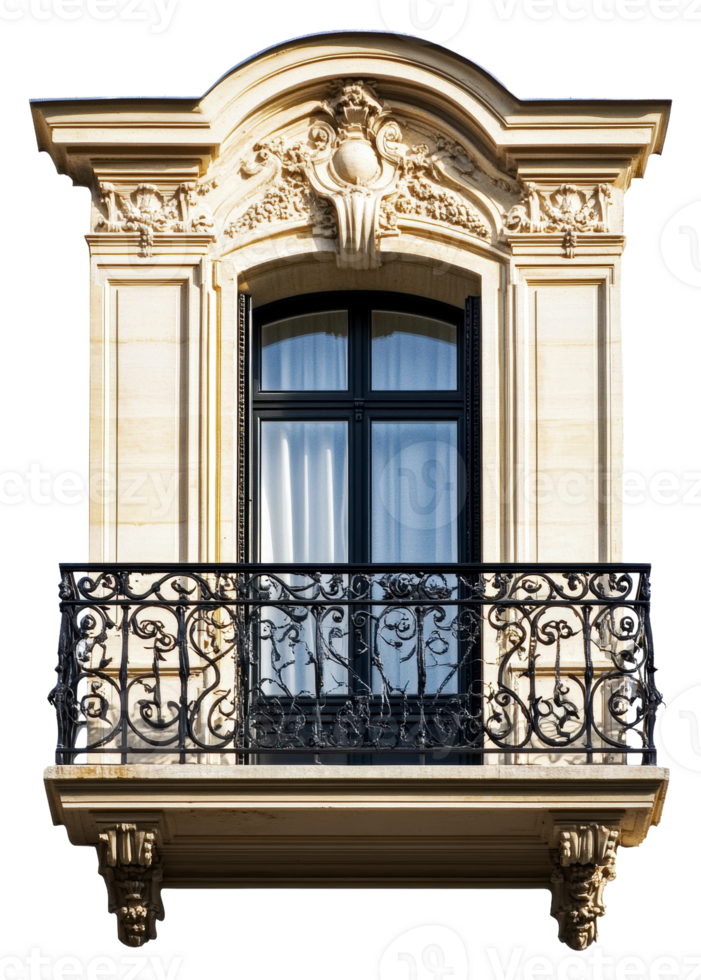 Ornate urban balcony design isolated on transparent background png