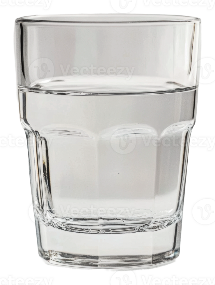 Clear glass filled with water on a plain surface isolated on transparent background png
