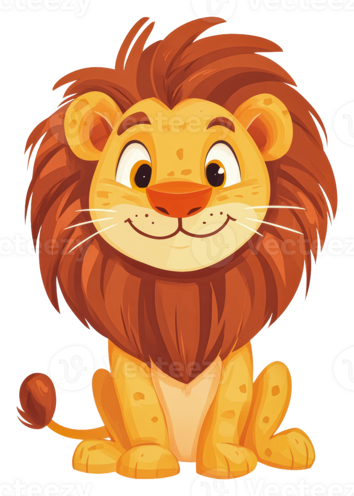 Happy cartoon lion in a cheerful pose isolated on transparent background png