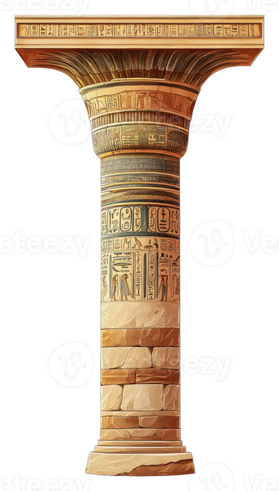 Hieroglyphics on ancient Egyptian column isolated on transparent background png