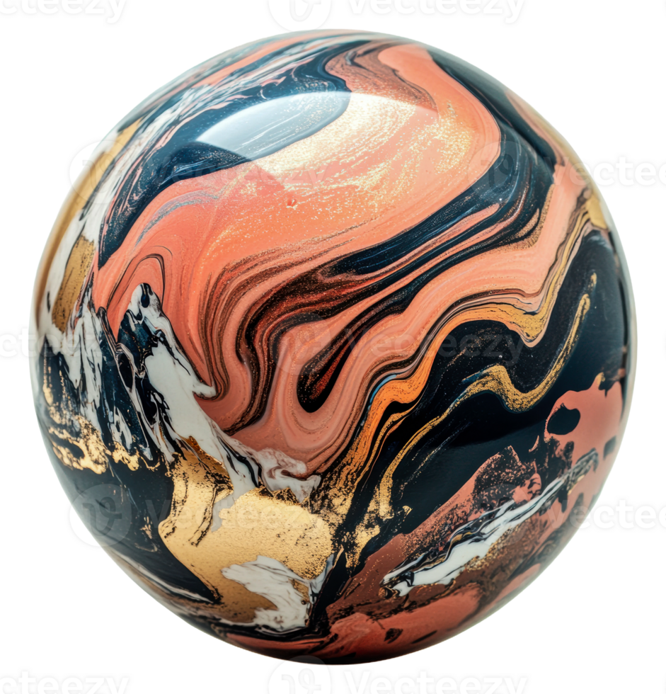 Colorful patterned marble sphere isolated on transparent background png
