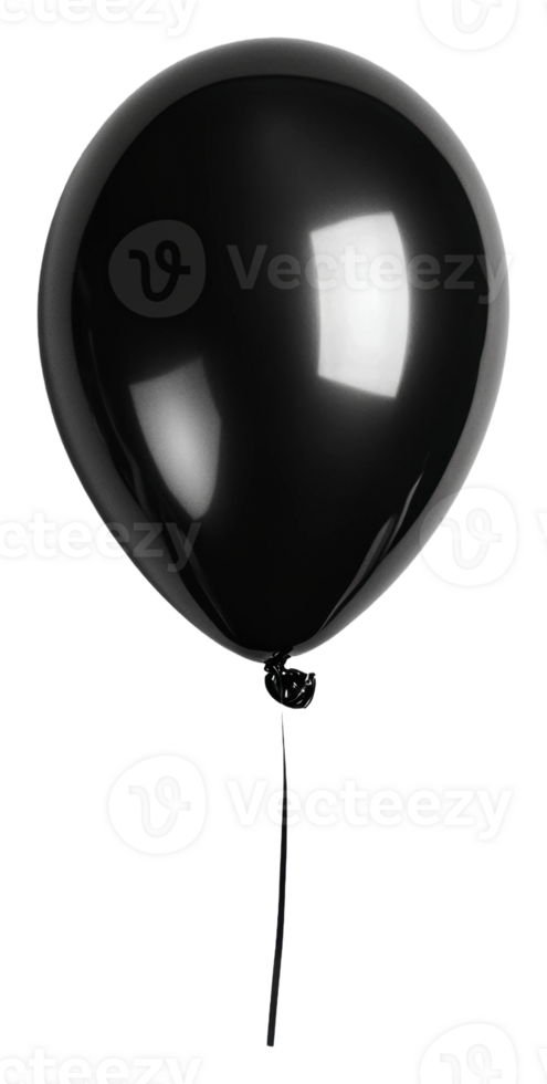 Black balloon with ribbon in minimalist setting isolated on transparent background png