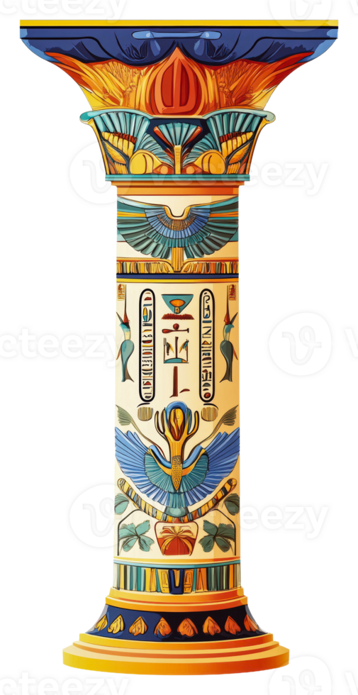 Vibrant Egyptian column with hieroglyphs isolated on transparent background png