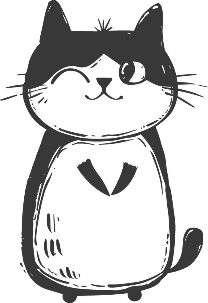 A black and white drawing of a cat vector