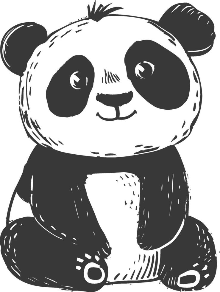 A black and white drawing of a panda bear vector