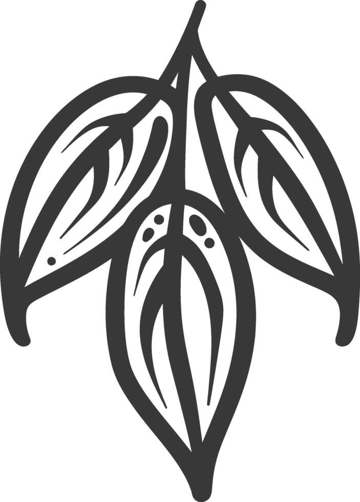 A black and white illustration of a leaf vector