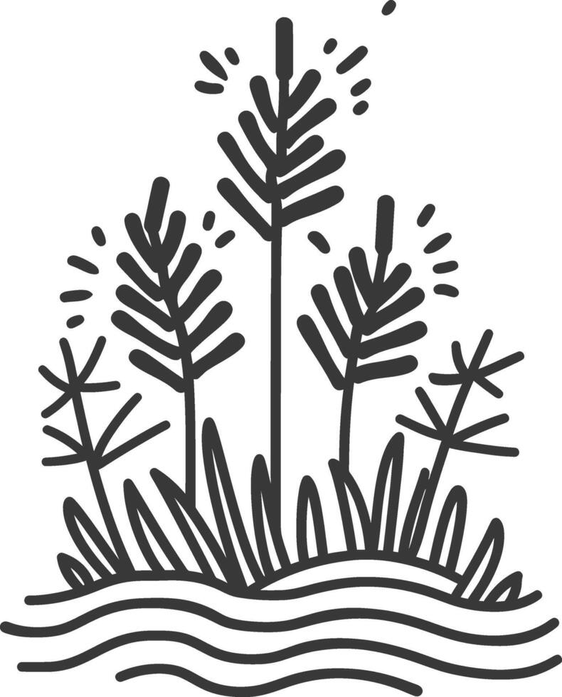 A black and white drawing of a plant in the water vector