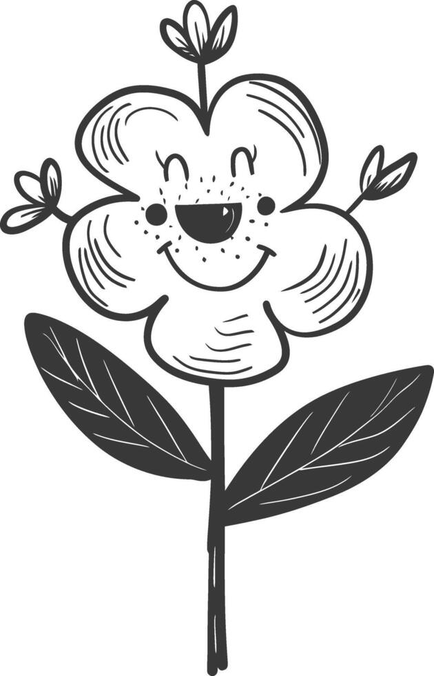 A black and white drawing of a flower with a smiley face vector