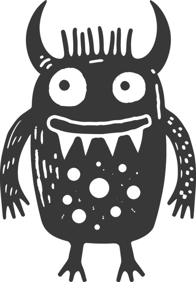 A black and white illustration of a monster with horns vector