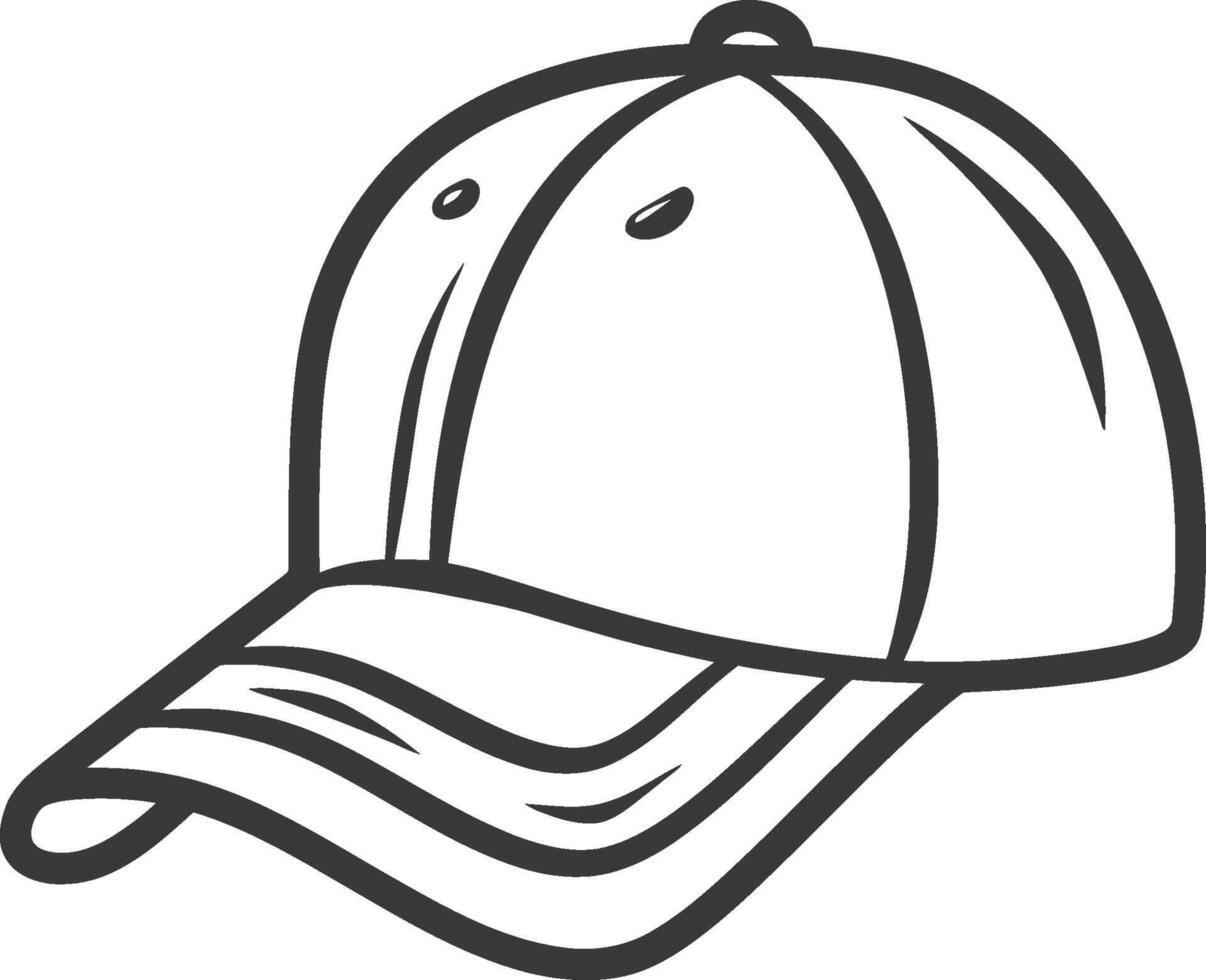 A baseball cap is shown in a line drawing vector