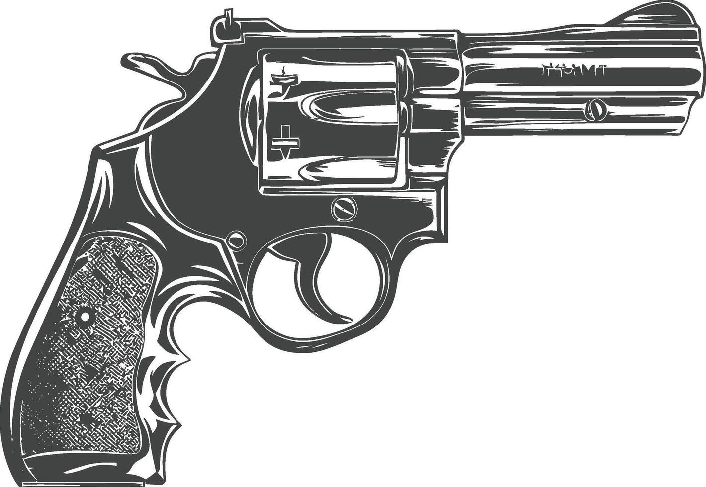 A black and white drawing of a revolver vector