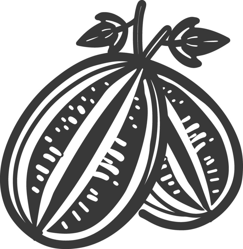 Two cocoa beans are shown in black and white vector