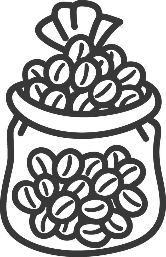 A black and white drawing of a bag of coffee beans vector
