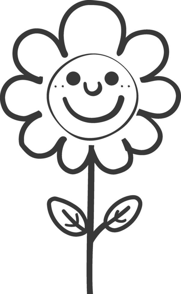 A black and white drawing of a flower with a smiley face vector
