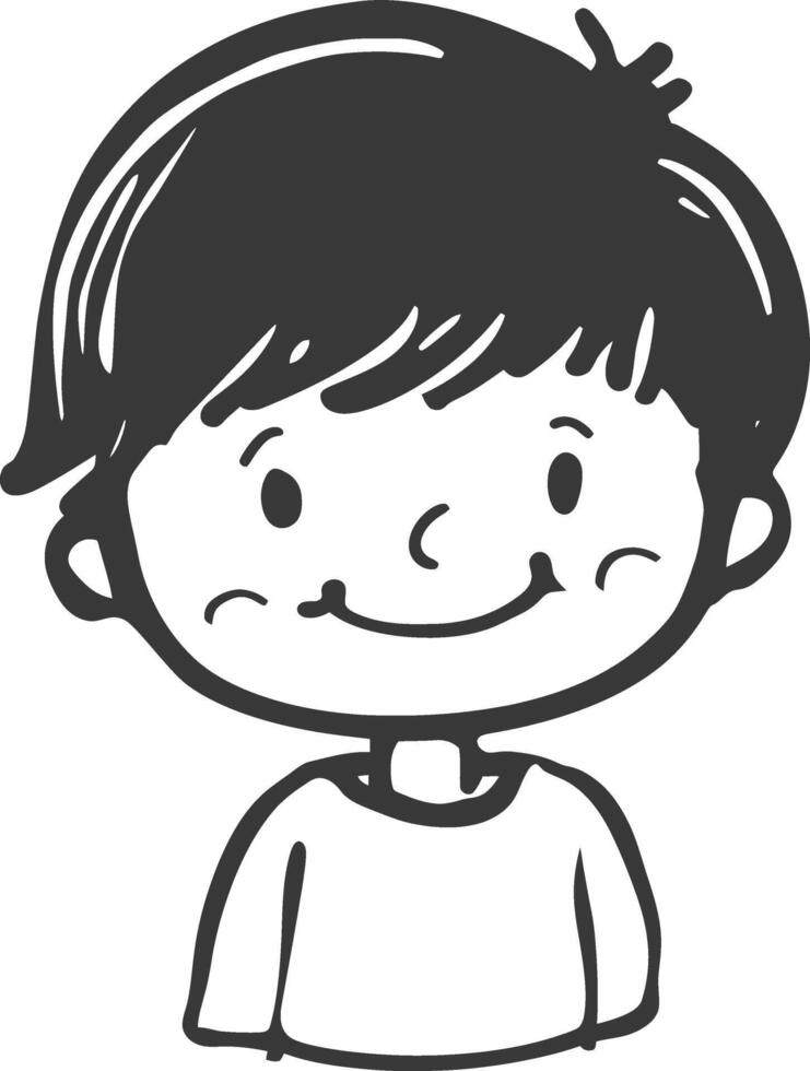 A black and white drawing of a boy with a smile vector