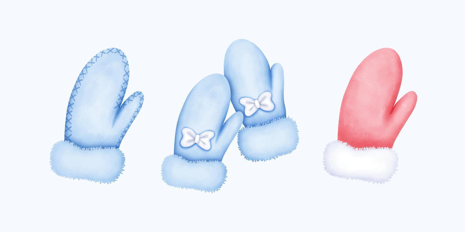 Cute and Artistic Watercolor blue and red Glove Illustration for Creative Winter Decor and Fashion Art vector