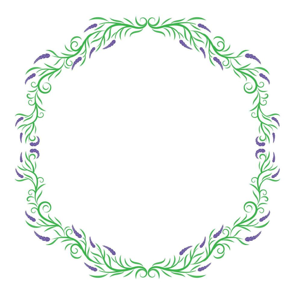 Circle shape frame with lavender plants around vector