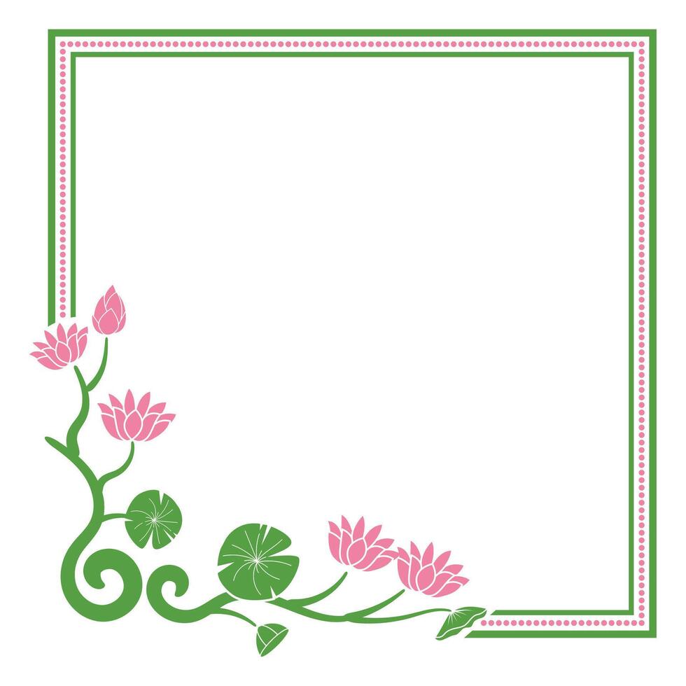 square frame with corner lotus flower plant border vector