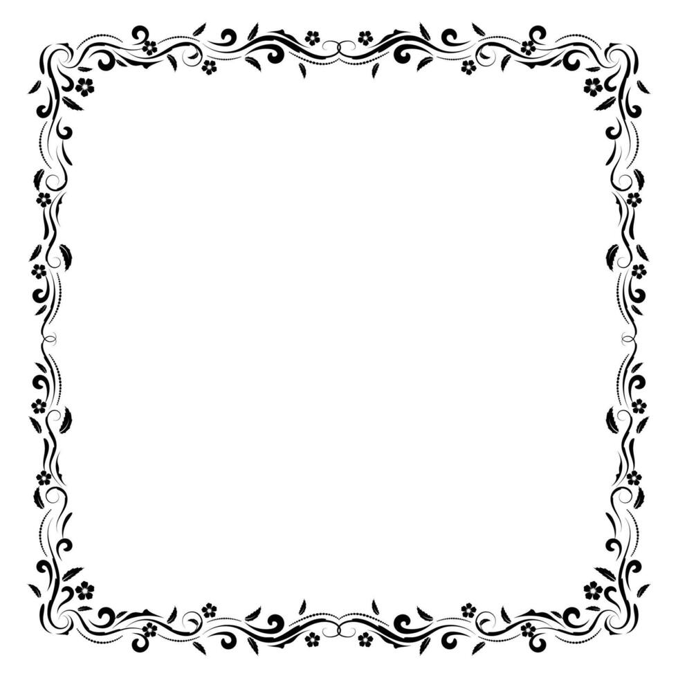 A black and white square frame with a floral design vector