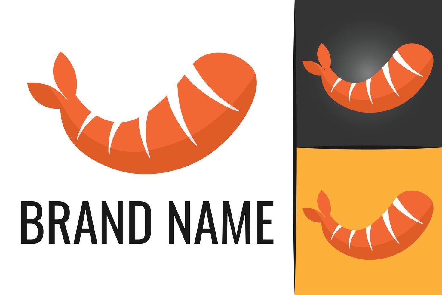 Red shrimp logo. Seafood prawn logotype. Fresh Shrimps sea food logo icon vector