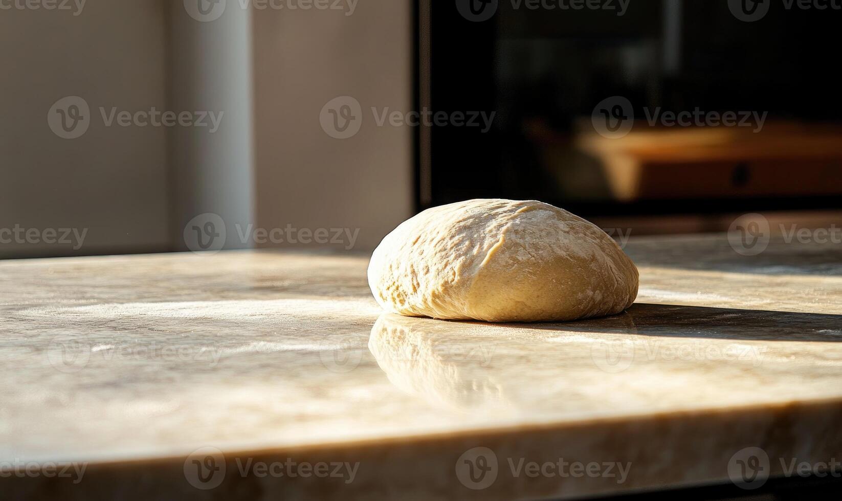 Artisan bread dough on marble surface, minimalist kitchen photo