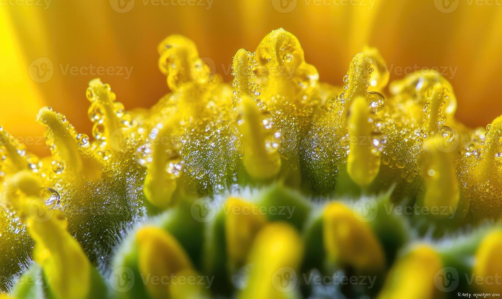 Close-up of sunflower center, intricate patterns, vibrant yellow petals photo