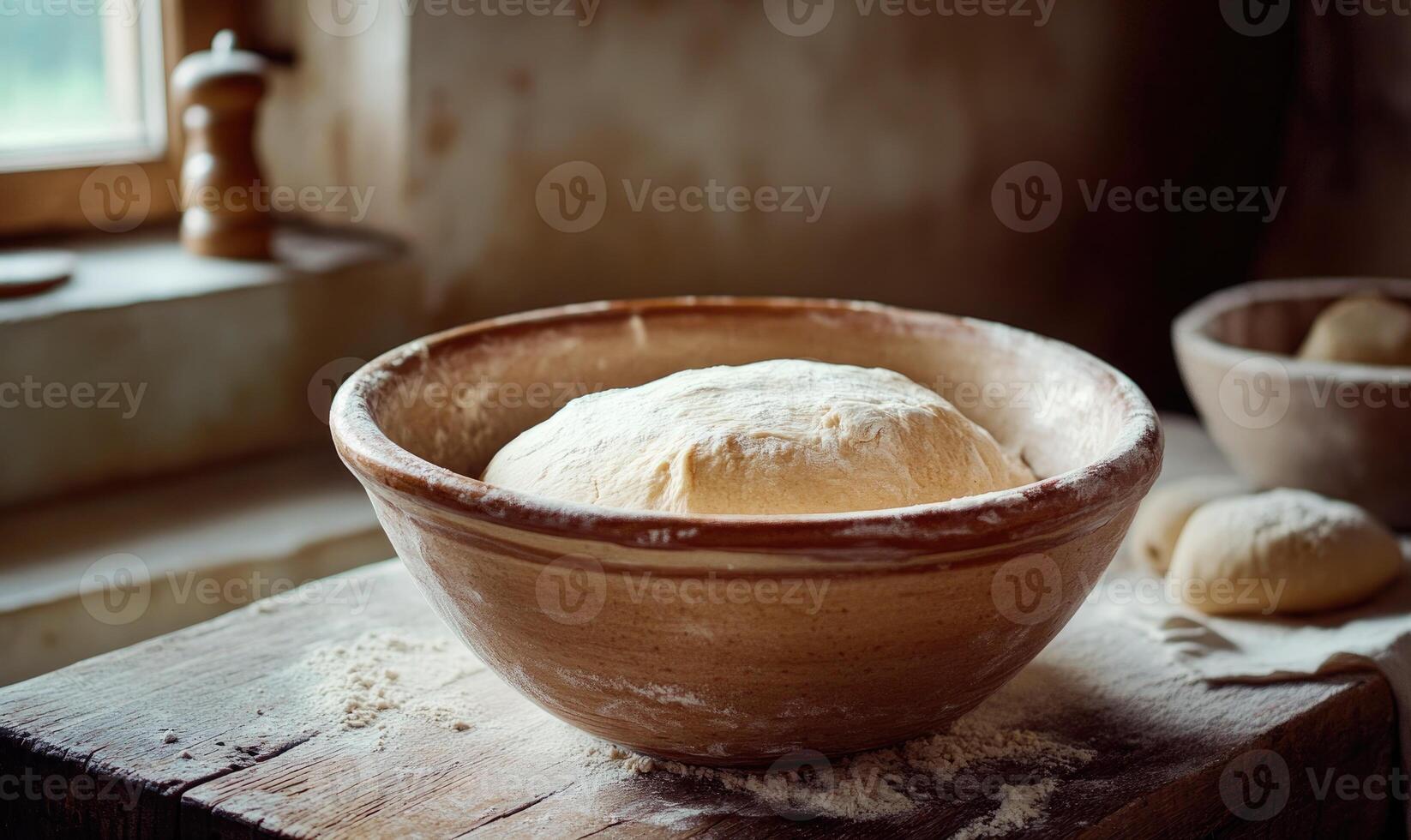 Dough in a ceramic bowl photo