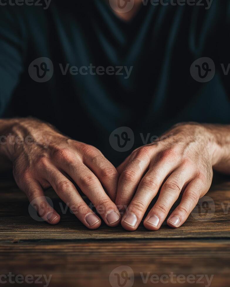 Closeup portrait of male hands on a table photo