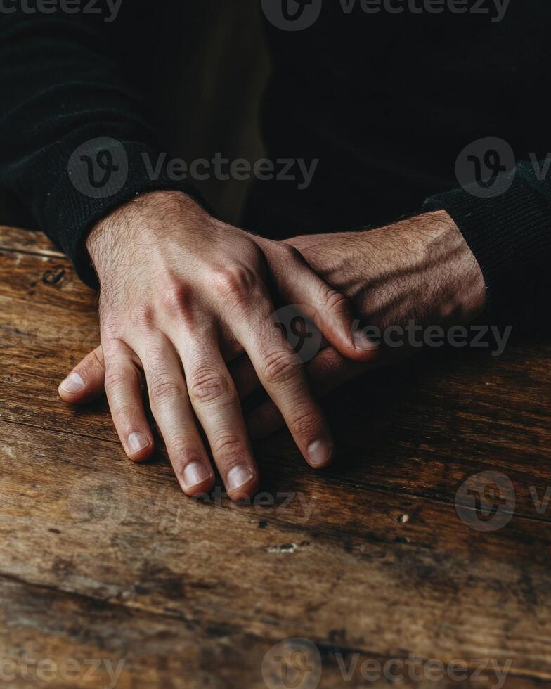 Closeup portrait of male hands on a table photo