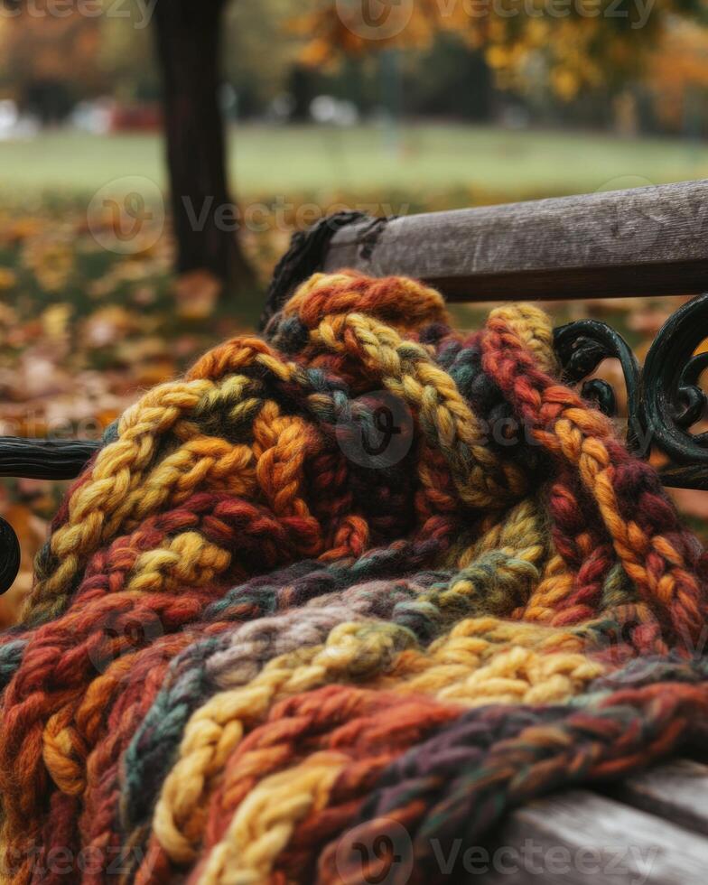 Chunky knitted autumn blanket photo