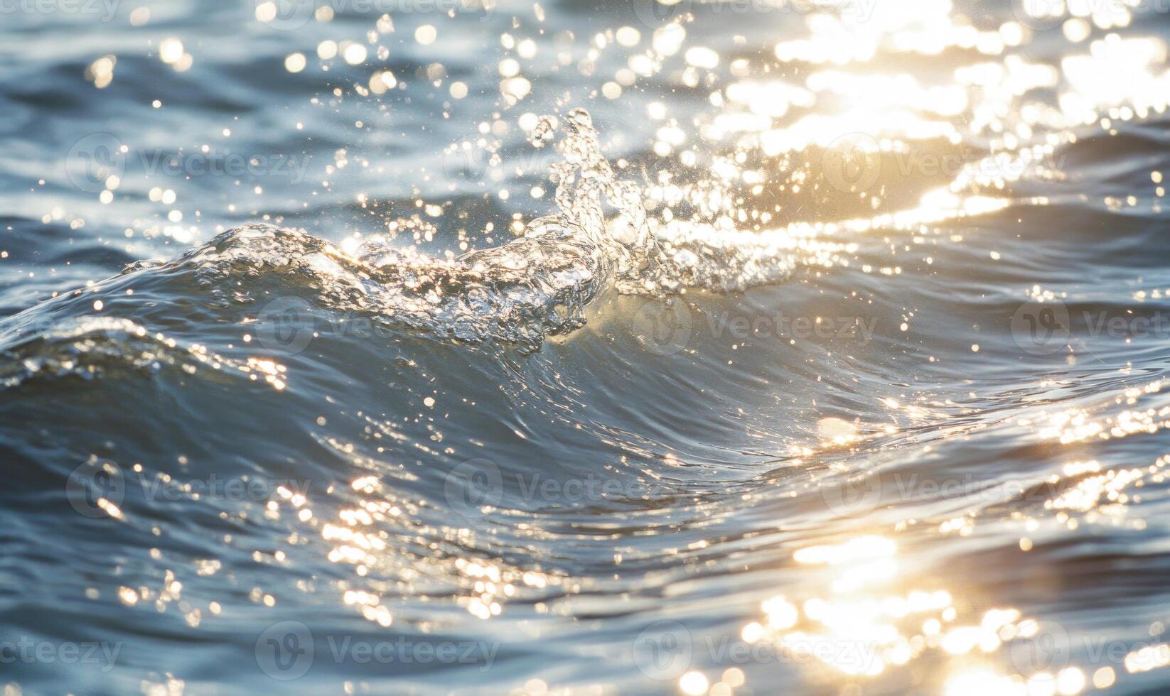 Close-up of small waves in a lake, sunlight sparkling on the water photo