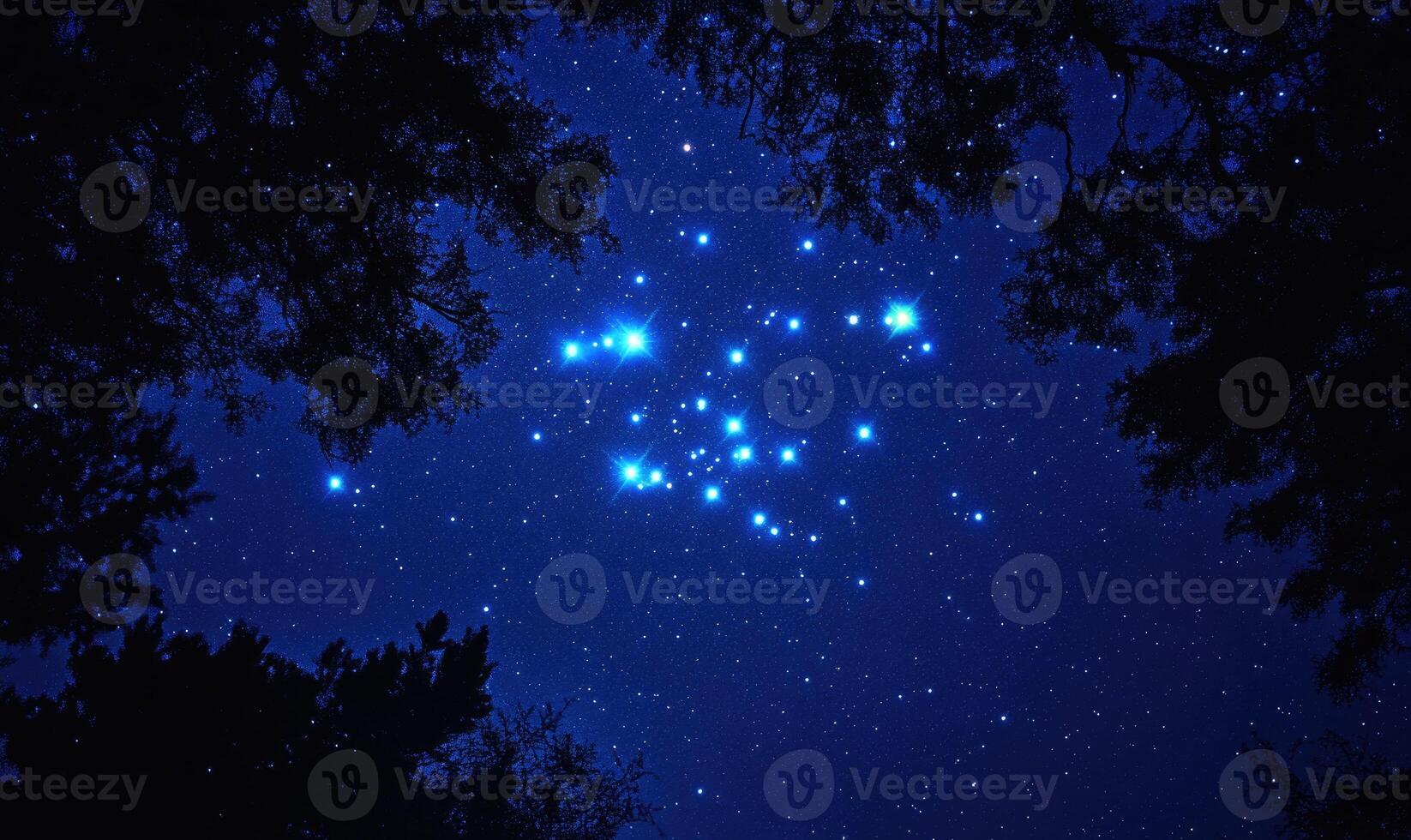 Dark night sky with bright shiny stars and constellations photo