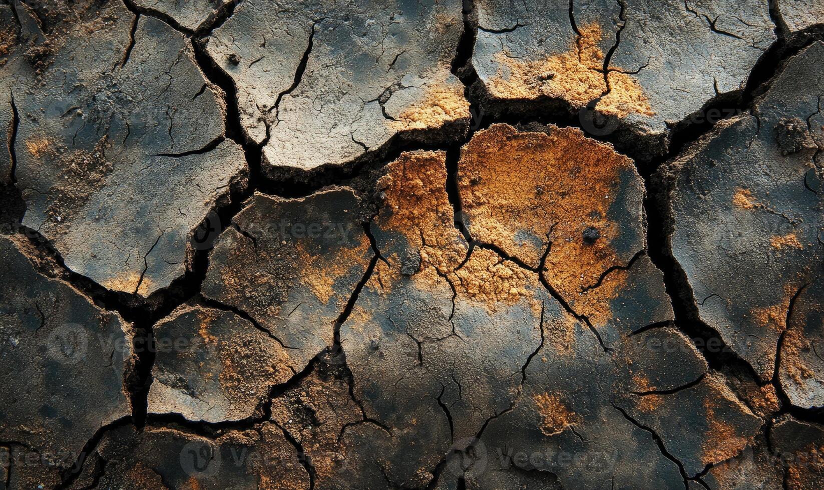 Cracked and parched earth, rough and uneven surface photo