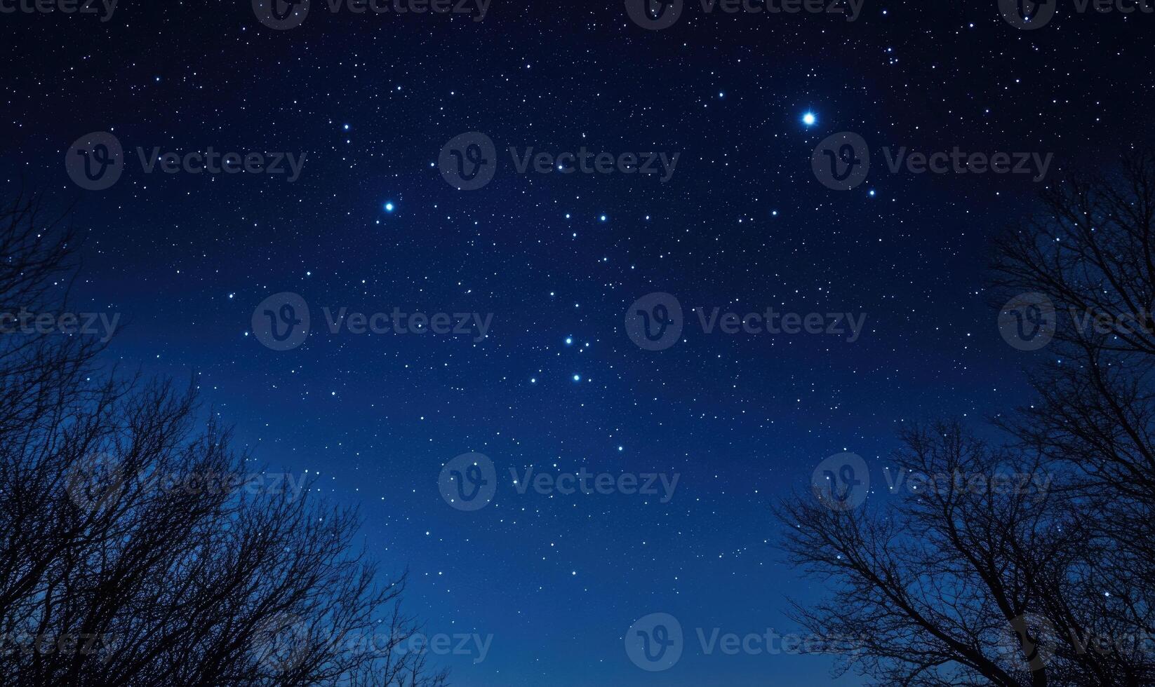 Dark blue night sky with shiny stars photo