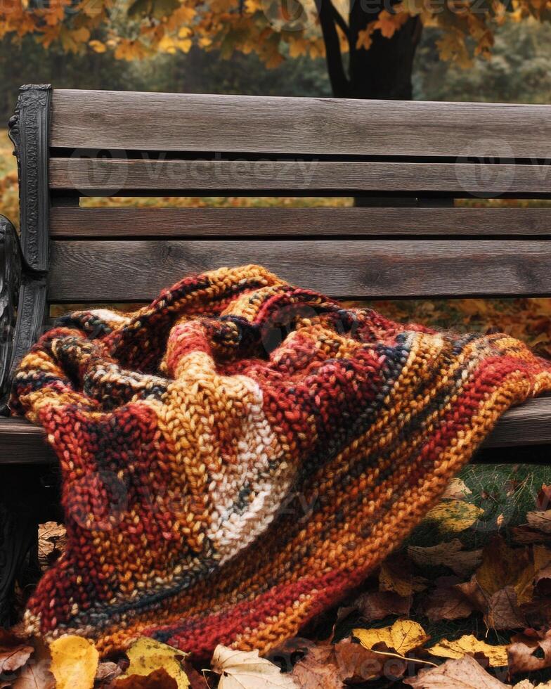Chunky knitted autumn blanket photo