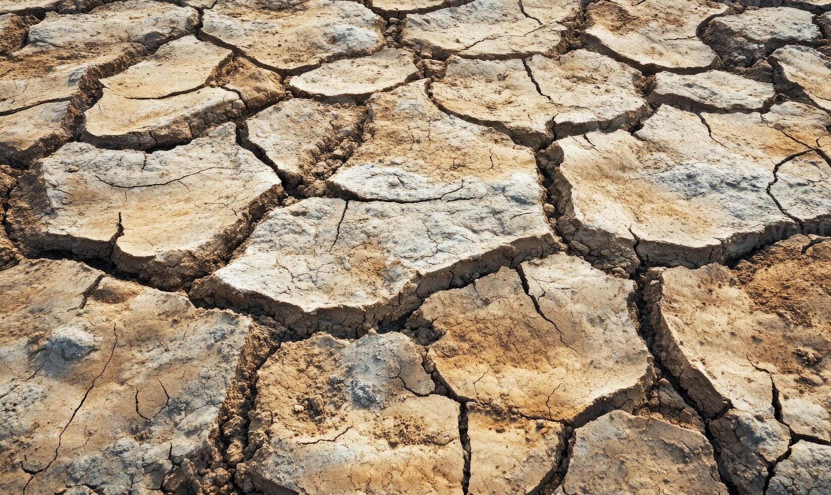 Cracked and parched earth, rough and uneven surface photo