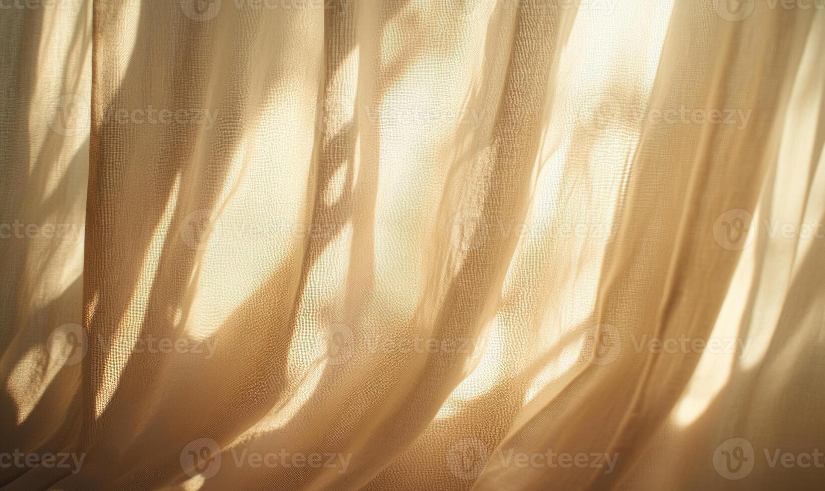 Delicate curtains, billowing softly, warm light filtering in shadows gently stretching across the fabric photo