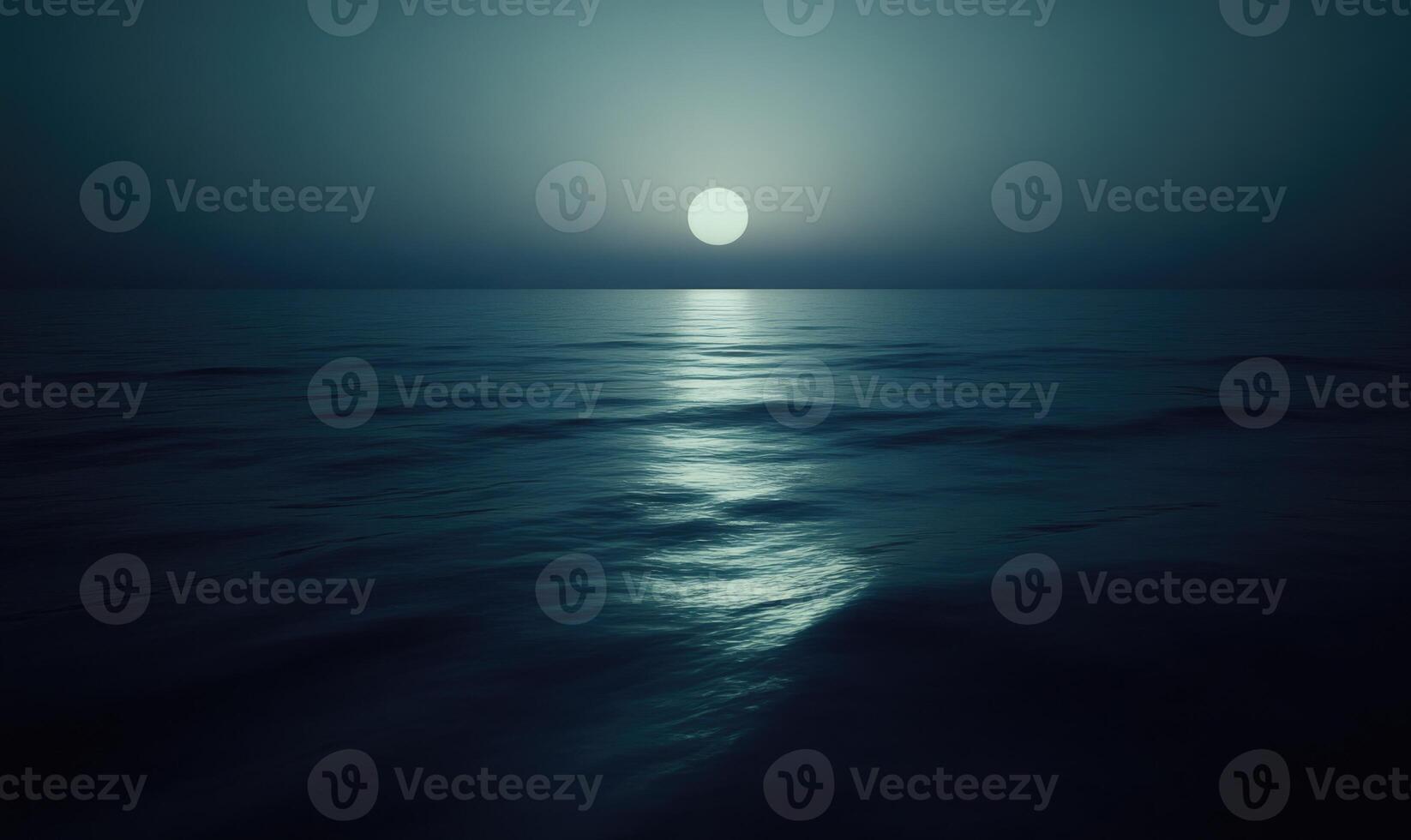 Moonlight casting a soft glow on a calm sea photo