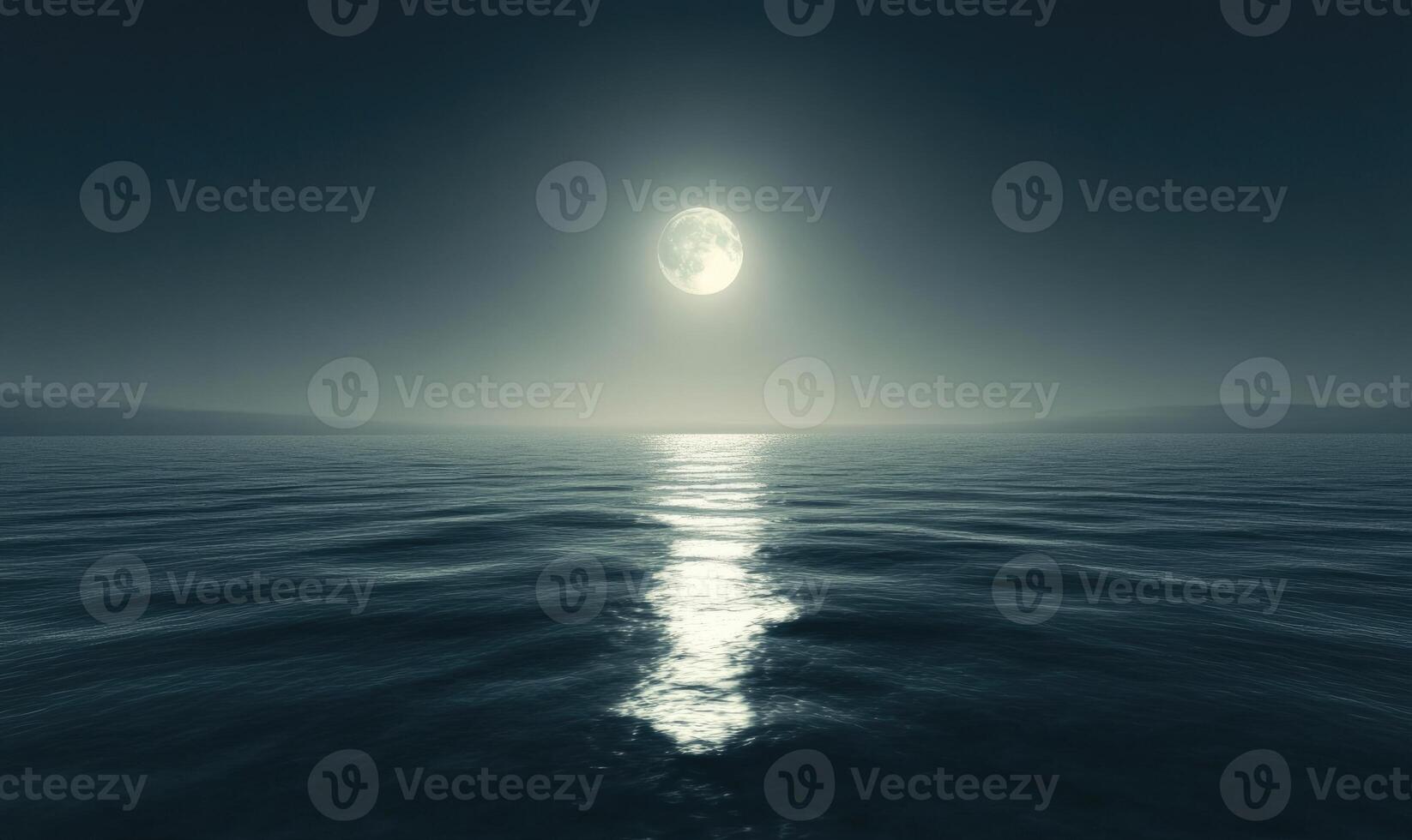 Moonlight casting a soft glow on a calm sea photo