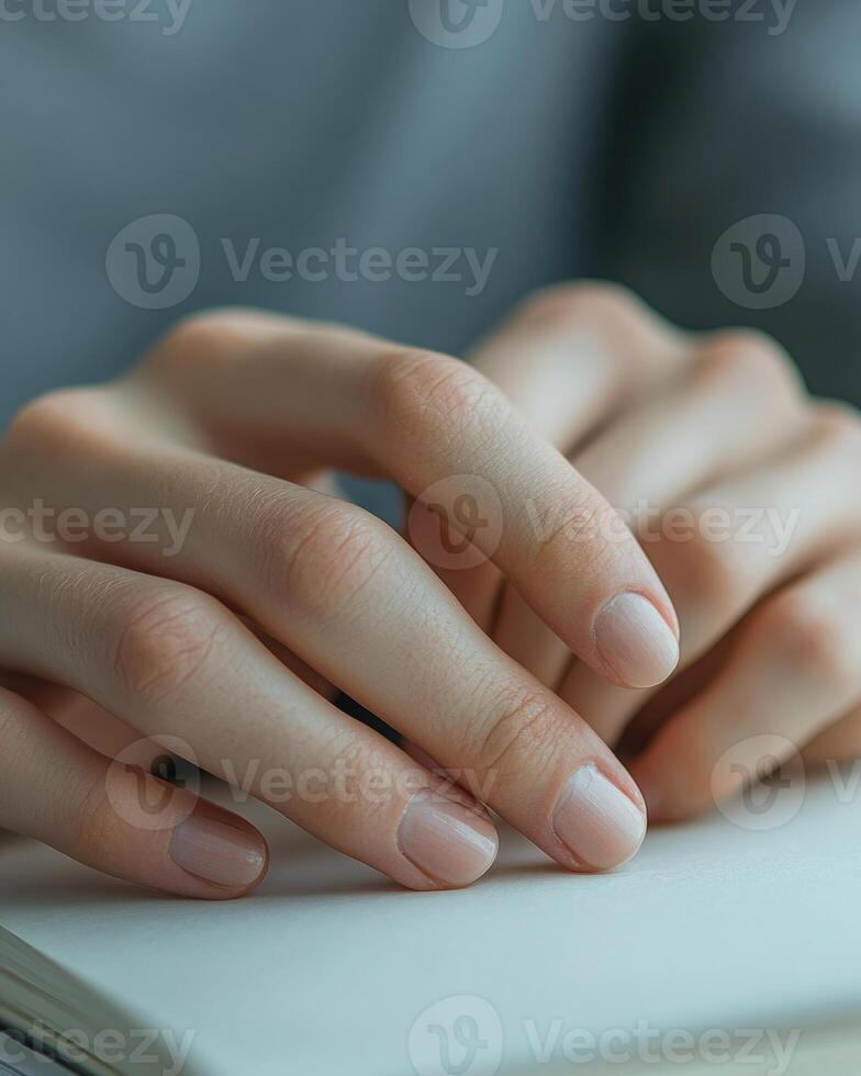 A person's hands resting on top of a book photo